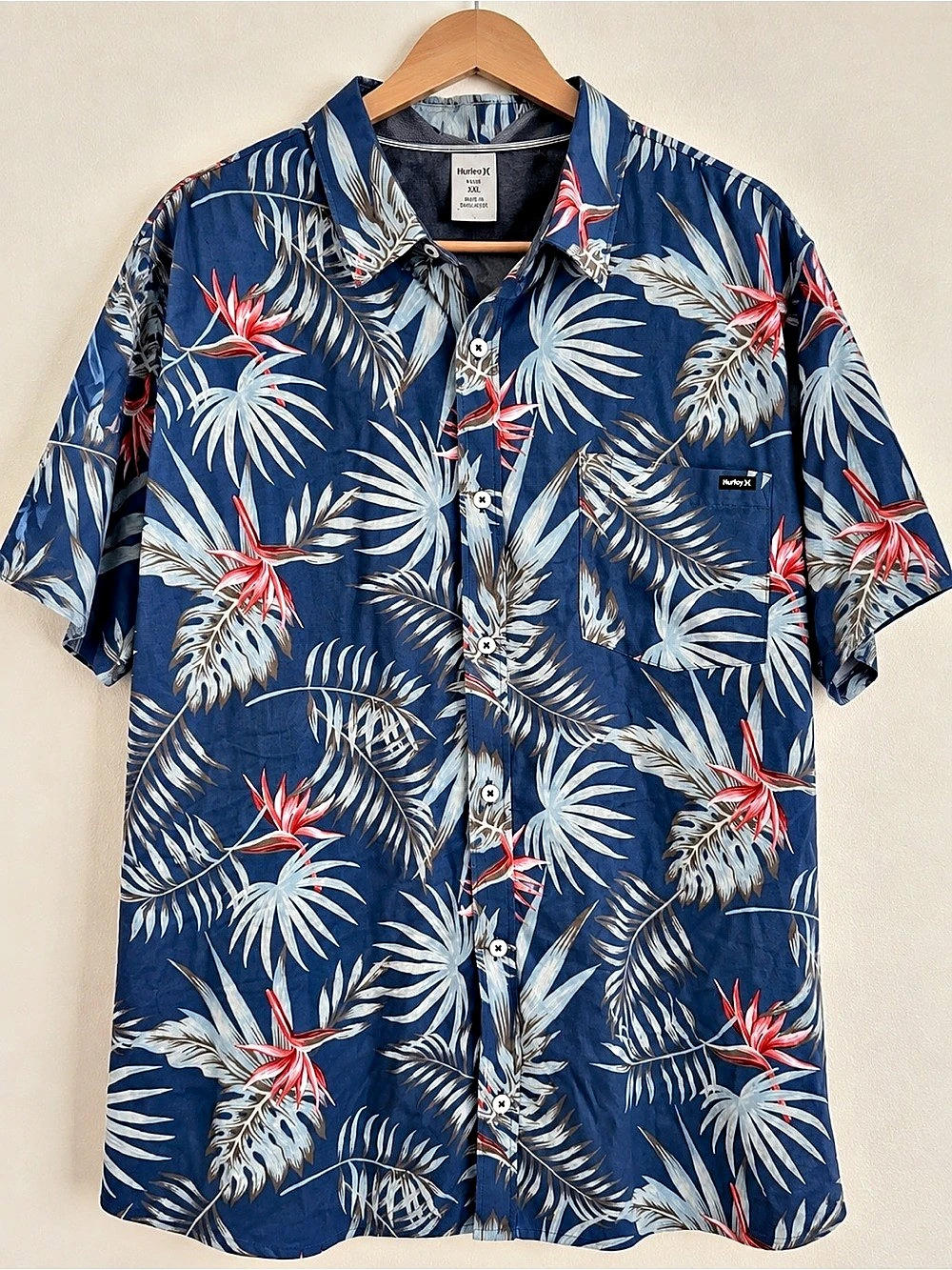 Hurley Patagonia Floral Button-Up Shirt in Blue & Red Size XXL